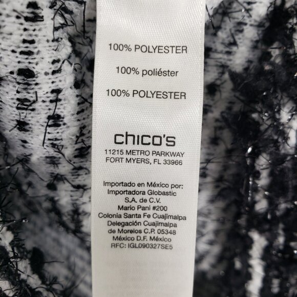 Chico's Metallic Textured Boucle Knit Sweater M Relaxed Boxy Fit  Black White - Picture 7 of 7